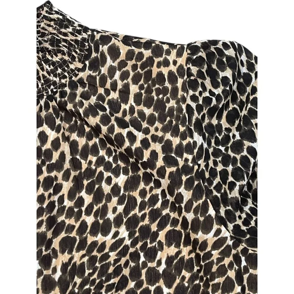 J.Crew Women’s Leopard Print Smocked Neck Blouse - Medium